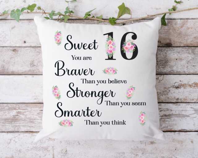 Sweet 16 Cushion, 16Th Birthday Gift , Throw Pillow, Floral Pillow - image 1