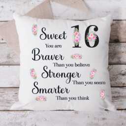 Sweet 16 Cushion, 16Th Birthday Gift , Throw Pillow, Floral Pillow - thumbnail 2