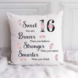 Sweet 16 Cushion, 16Th Birthday Gift , Throw Pillow, Floral Pillow - thumbnail 3