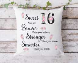 Sweet 16 Cushion, 16Th Birthday Gift , Throw Pillow, Floral Pillow - thumbnail 1