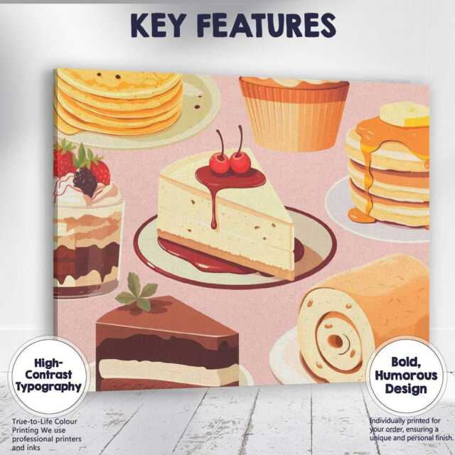 Assorted Cakes Cheesecake Pancakes Dessert Pattern Canvas Wall Art Print Decor Picture Ready To Hang - image 1
