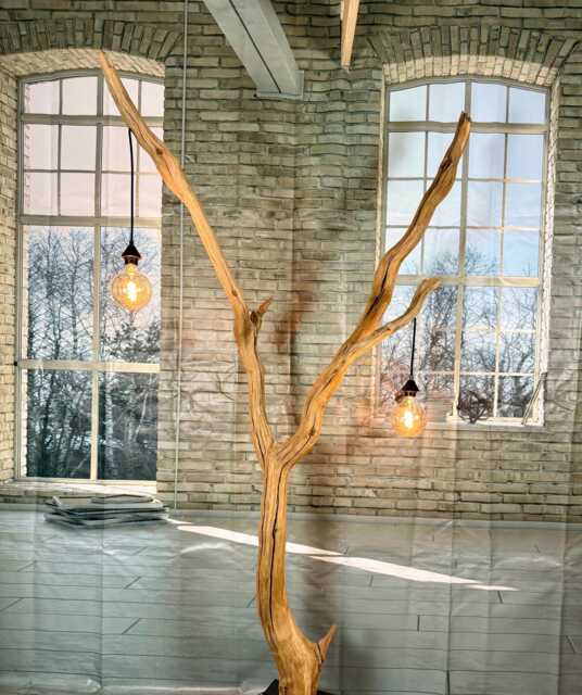 Arclamp Floor Lamp Oak Branch On Black Natural Stone - image 1