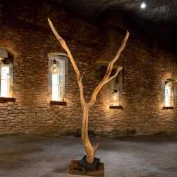 Arclamp Floor Lamp Oak Branch On Black Natural Stone - thumbnail 2