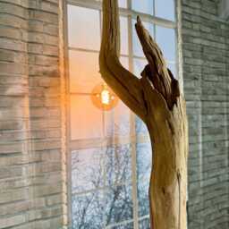 Arclamp Floor Lamp Oak Branch On Black Natural Stone - thumbnail 4