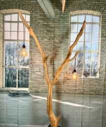 Arclamp Floor Lamp Oak Branch On Black Natural Stone - thumbnail 1