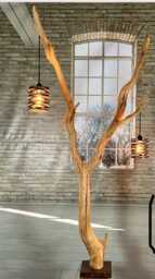 Arc Floor Lamp Made Of A Distinctive Oak Branch On Black Natural Stone - thumbnail 2
