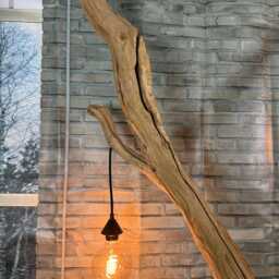 Arclamp Floor Lamp Oak Branch On Black Natural Stone - thumbnail 3