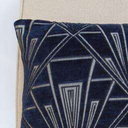 Art Deco Boudoir Cushion. Double Sided Luxury Velvet Chenille. Navy Blue & Silver. Geometric Bold Design. 20S/30S Style. 17x12 - thumbnail 2
