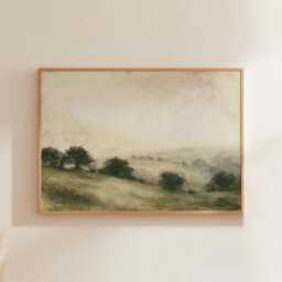 Sage Valley Poster, Lake Landscape Wall Art, Neutral Hills Print - thumbnail 1