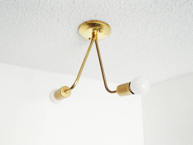 Raw Brass Twin Arm Flush Mount - Minimalist Modern Ceiling Light - image 1