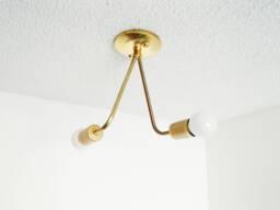 Raw Brass Twin Arm Flush Mount - Minimalist Modern Ceiling Light - thumbnail 1