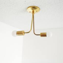 Raw Brass Twin Arm Flush Mount - Minimalist Modern Ceiling Light - thumbnail 3