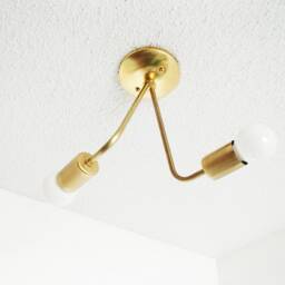 Raw Brass Twin Arm Flush Mount - Minimalist Modern Ceiling Light - thumbnail 2