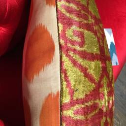 Double Faced Ikat Pillow Cover - Orange Woven Accent Lumbar Handmade Cushion - thumbnail 2