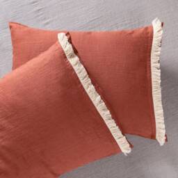Linen Pillowcases With Fringe, Natural Pillowcase Set Of 2, Standard, King, Queen, Burnt Orange Bedding - thumbnail 2
