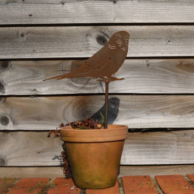 New Rusty Metal Budgie Plant Pot Decoration, Memorial, Outdoor & Garden Gift - image 1