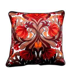60S Psychedelic Cushion Cover Hot Pink Orange Red Cotton Sateen Pillow, 18x18 - thumbnail 1