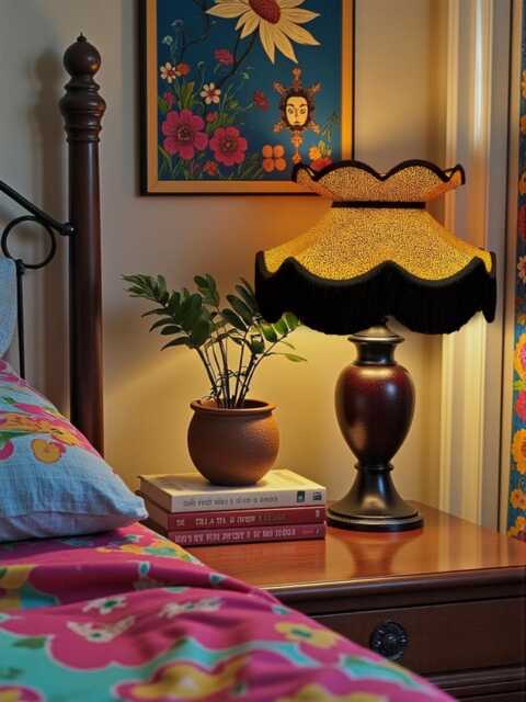 Ochre Gold Animal Print Lampshade With Black Fringe, Made in The UK - Animal Fabric Lamp Shades - image 1