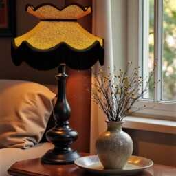 Ochre Gold Animal Print Lampshade With Black Fringe, Made in The UK - Animal Fabric Lamp Shades - thumbnail 3