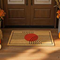 Red Sun Doormat - Curved Line Porch Rug Modern Coir Welcome Mat - thumbnail 4