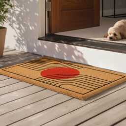Red Sun Doormat - Curved Line Porch Rug Modern Coir Welcome Mat - thumbnail 3
