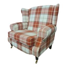 Queen Anne Wingback Chair Extra Wide Orange Tartan Fireside Armchair - thumbnail 3