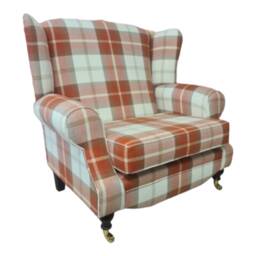 Queen Anne Wingback Chair Extra Wide Orange Tartan Fireside Armchair