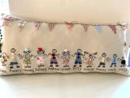 Personalised Family Cushion With 8 Custom Names , Handmade Linen Home Decor, Gift For Mum, Nanna Or Grandma - thumbnail 1