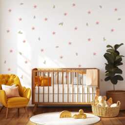 Pink Floral Wall Stickers For Girls Bedroom, Boho Nursery Decals, Flower & Leaf Decor, Neutral Stickers, Kids Room Decor - thumbnail 2