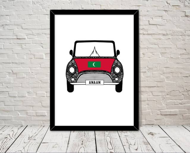 Custom Reg With Maldives Flag On Car Bonet Art Print Wall Gifts Home Prints Giclee Print Office Living Room Decor - image 1