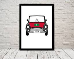 Custom Reg With Maldives Flag On Car Bonet Art Print Wall Gifts Home Prints Giclee Print Office Living Room Decor - thumbnail 1