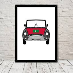 Custom Reg With Maldives Flag On Car Bonet Art Print Wall Gifts Home Prints Giclee Print Office Living Room Decor - thumbnail 2