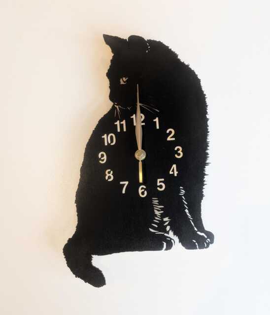 Wall Clock Black Cat, Large 12-18 Inch Height, Non-Ticking, Cat Mom, Animal, Lover - image 1