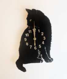 Wall Clock Black Cat, Large 12-18 Inch Height, Non-Ticking, Cat Mom, Animal, Lover - thumbnail 1