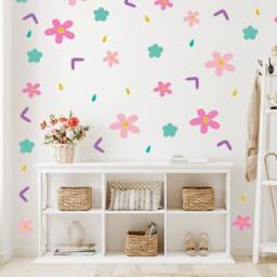 Bright Flowers Stickers - Spring Pink Wall Decals, Nursery Art, Playroom Sticker, Kids Bedroom Decor, Colourful Flower Sticks - thumbnail 3