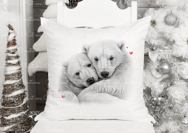 Polar Bear Cushion. Personalised Polar Couple Pillow. Ideal Christmas, Secret Santa, Stocking Filler, Birthday Or Wedding Gift - image 1