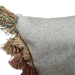 Flowers Embroidered Linen Cushion Natural, Handmade Zipped 40x50cms Tassel Trim C/W Feather Inner Pad Susie Watson Fabric Country Home Decor - thumbnail 3