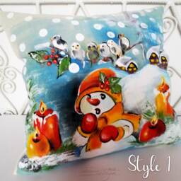 Hand Painted Snowman Pillow Cover Winter Christmas Decor - thumbnail 2