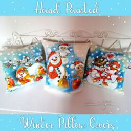 Hand Painted Snowman Pillow Cover Winter Christmas Decor - thumbnail 1