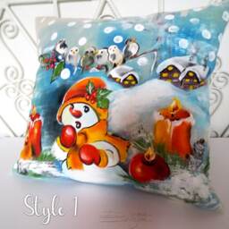 Hand Painted Snowman Pillow Cover Winter Christmas Decor - thumbnail 3