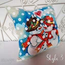 Hand Painted Snowman Pillow Cover Winter Christmas Decor - thumbnail 4