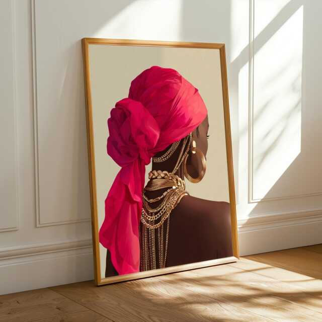 Afrocentric Woman in Gold Jewelry Art Print Boho Home Decor - Poster Only - image 1