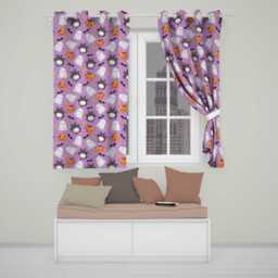 Kawaii Halloween Ghost Bat Candy Pumpkin Seamless Pattern Purple Background Readymade Eyelet Ring Top Thermal 100% Blackout Curtains