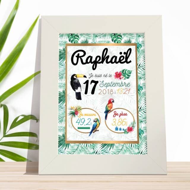 Poster Tropical Custom Newborn To Aquralle - A Birth Chart & Soft With Parrots Toucan Poster - image 1