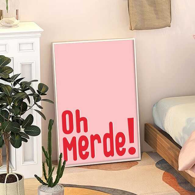 Oh Merde Quote Art Canvas Poster, Trendy Wall Art, Apartment Aesthetic Decor, Retro Home Printed Gift - image 1