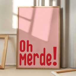 Oh Merde Quote Art Canvas Poster, Trendy Wall Art, Apartment Aesthetic Decor, Retro Home Printed Gift - thumbnail 3