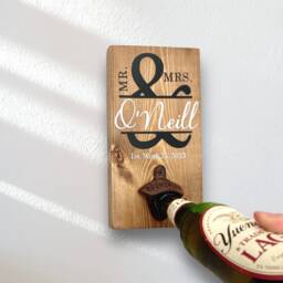 Personalized Family Established Beer Bottle Opener Wall Mounted, Custom Last Name Gifts For Bride, Home Bar Decor, 5Th Anniversary Gift - thumbnail 1