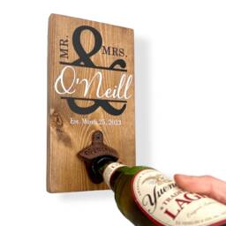 Personalized Family Established Beer Bottle Opener Wall Mounted, Custom Last Name Gifts For Bride, Home Bar Decor, 5Th Anniversary Gift - thumbnail 3