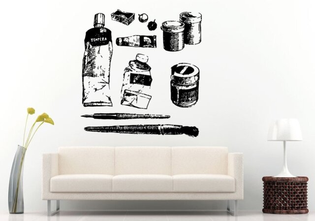 Set Of Hand Drawn Paint Tools Wall Decal Vinyl Sticker Mural Room Decor L934 - image 1