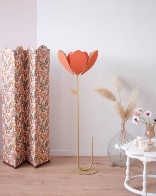 Double Flower Floor Lamp & Lampshade - Ocher - image 1
